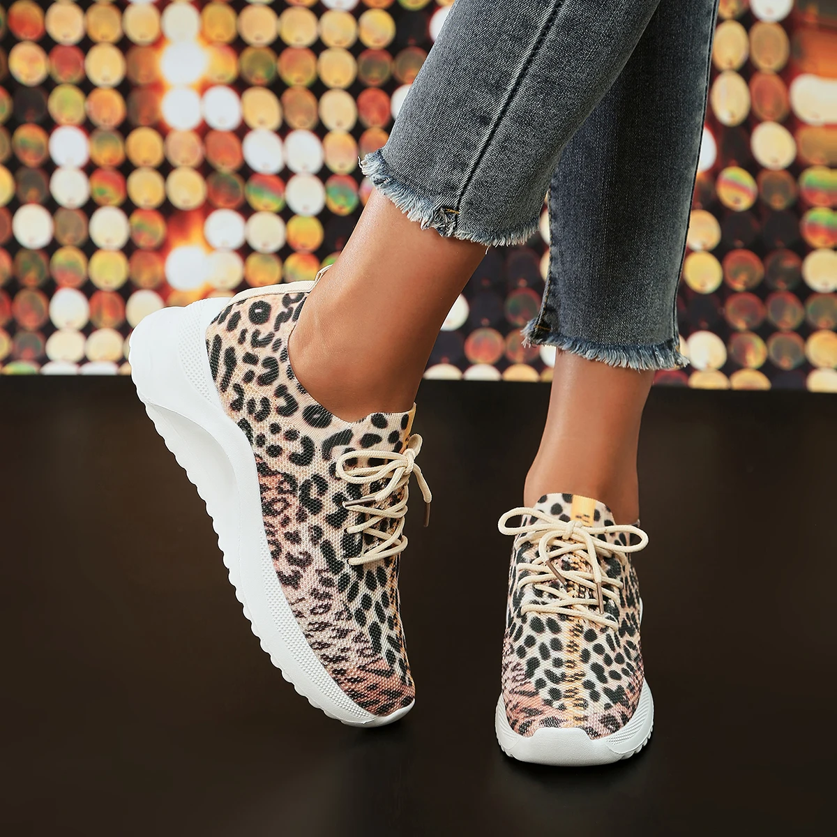 fashion leopard knitted sneakers women autumn 2023 comforatble slip on soft bottom casual shoes woman platform flats sneakers