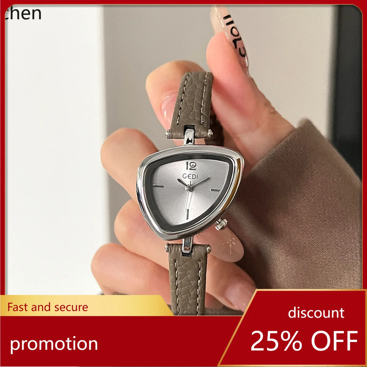 

Zml niche design irregular triangle women's watch - minimalist, high-value, red & black fashion quartz watch