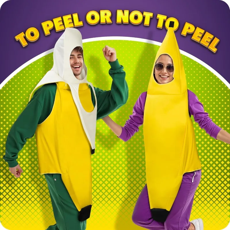 Zadin Banana Costume Adult Suit, Crazy Funny Banana 2026 Halloween Costume for Men Women Teen, Silly Peely Banana Hat Fruit view 2