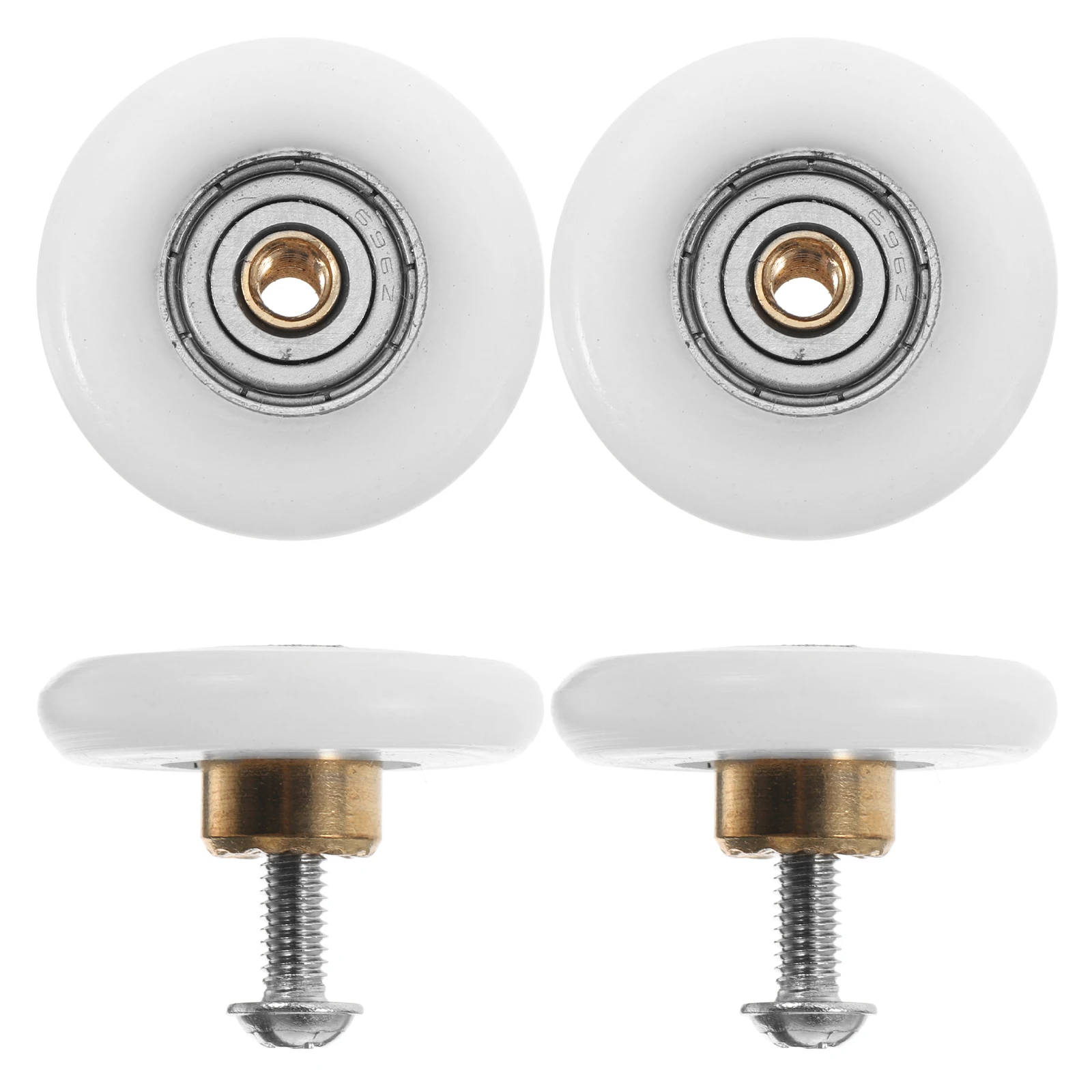 

4pcs Sliding Door Rollers Copper Axle 27MM Large Flat Wheel Arc Design Bathroom Shower Glass Door Parts Replacement White Color
