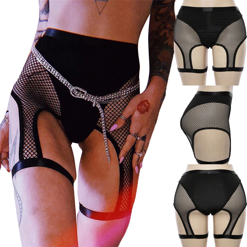 See Through Exotic Pole Dance Shorts Pantyhose Stage Performance Wear Porno Gogo Dancer Night Bar Costume Rave Pants With Garter