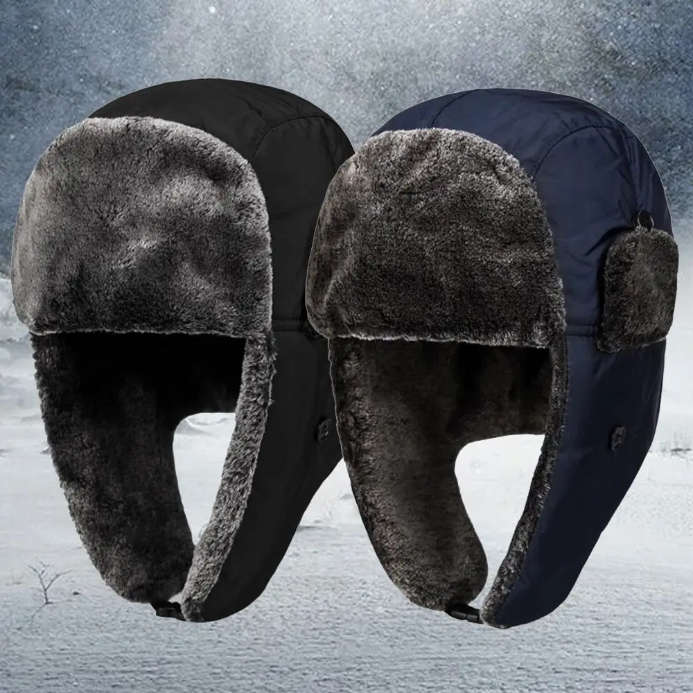 Windproof Winter Bomber Cap Ear Protection Thickened Men's Winter Earflap Hat Ski Accessories Elderly Hat Outdoors Sports