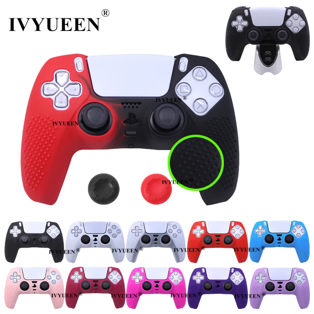Ivyueen gel de silicone macio capa de borracha para playstation 5 ps5 controlador proteção da pele polegar aperto caps para dualsense