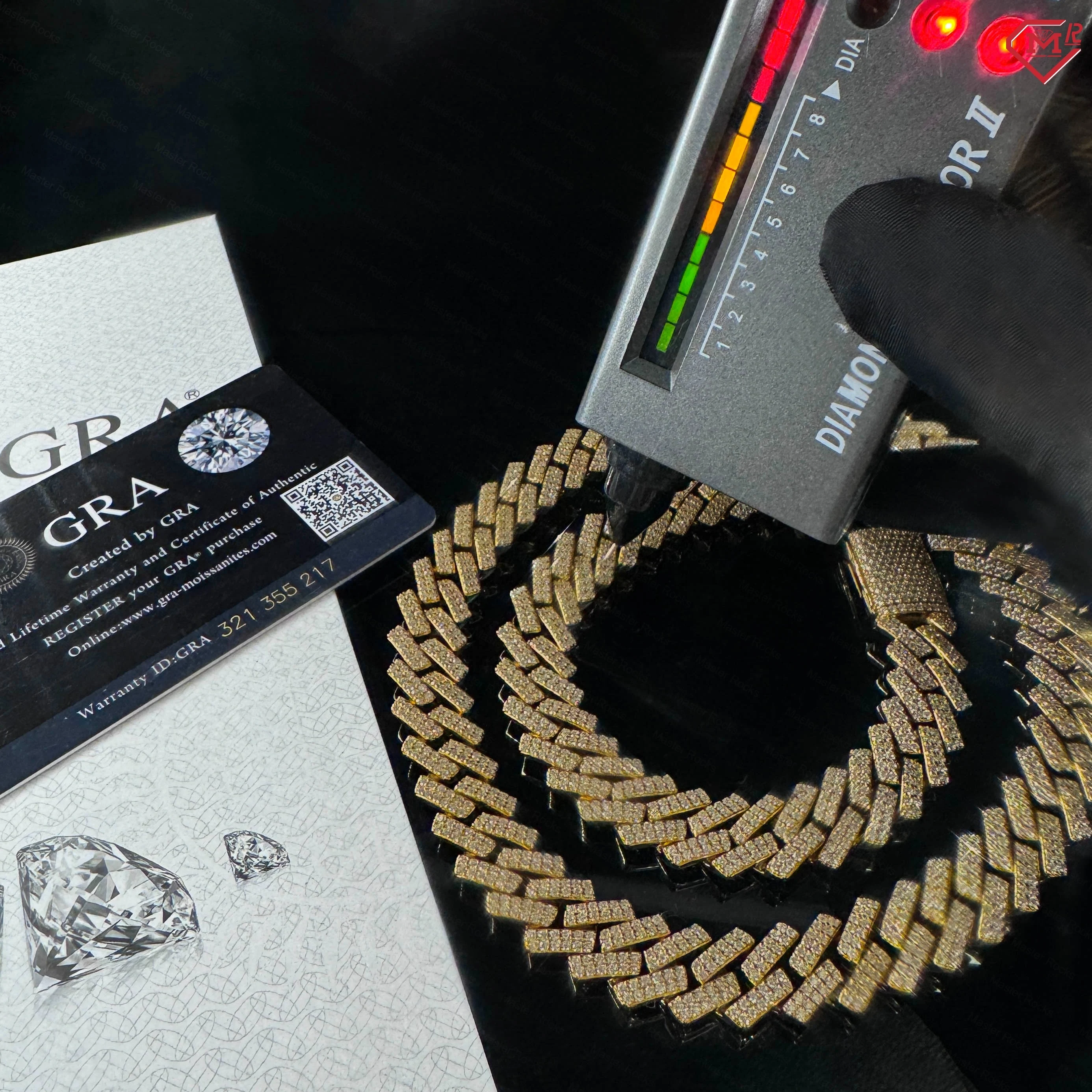 

Цепочка с муассанитом для проверки бриллиантов, серебро 925 пробы, 14 мм, 2 ряда, хип-хоп, прямой край, кубинская цепочка с муассанитом