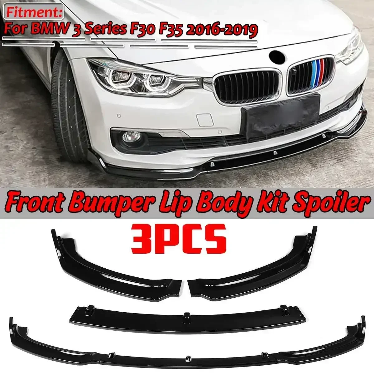 

Carbon Fiber Look/Black F30 F35 Car Front Bumper Splitter Lip Spoiler Diffuser For BMW 3 Series F30 F35 2016-2019 Exterior Part