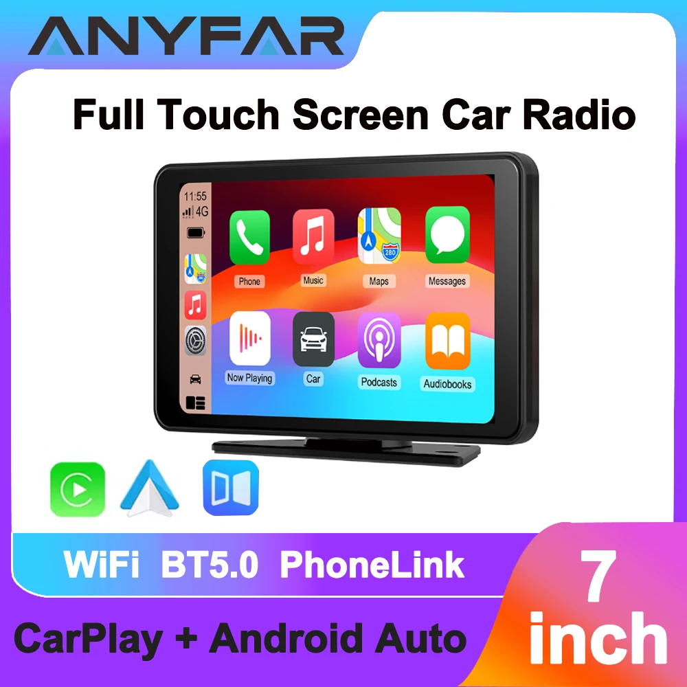 7 Inch Touch Screen Car Portable Wireless  CarPlay Android Auto Multimedia Player Bluetooth PhoneLink FM Radio