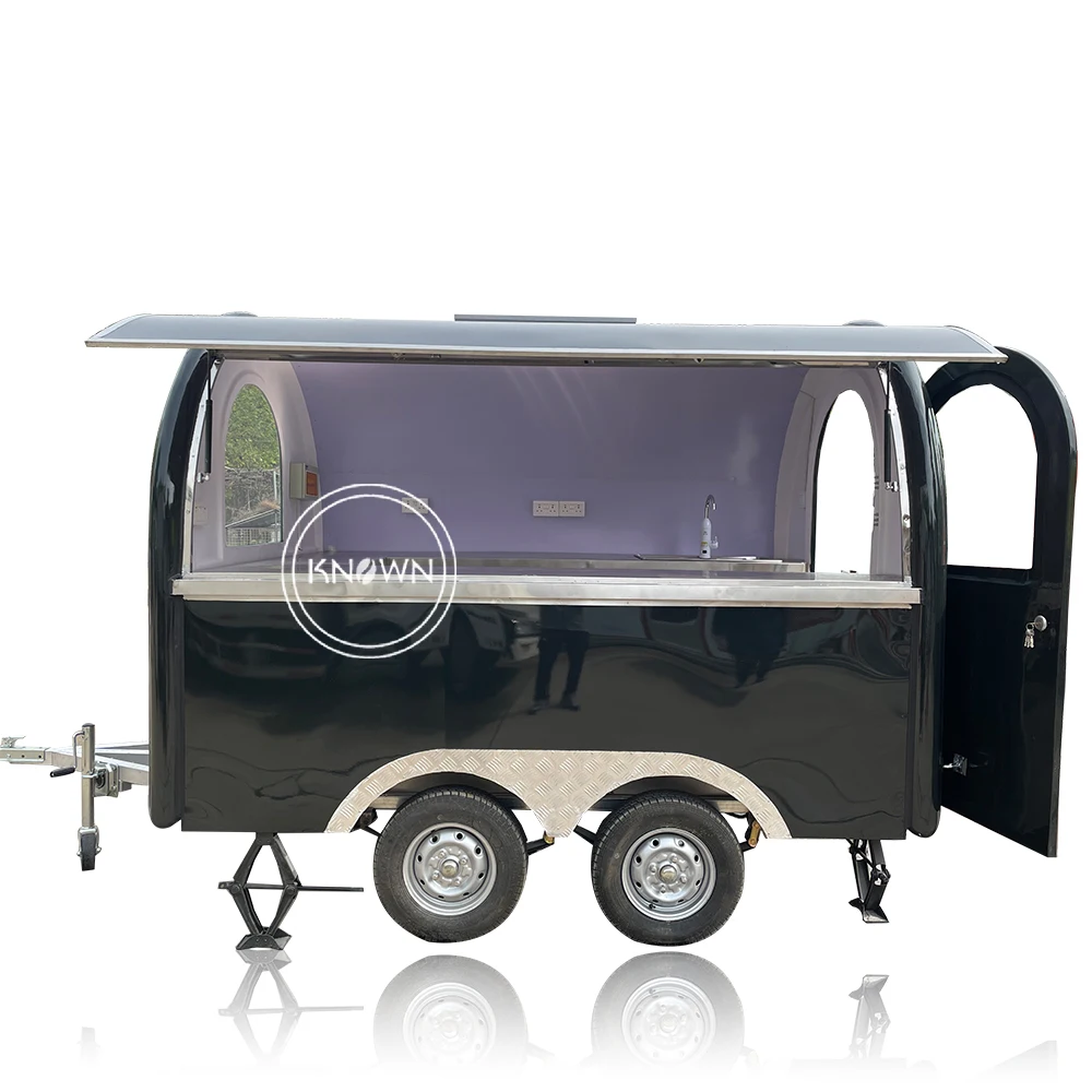 Dual Axis Food Trailer Cart Hot dog Catering Van Snack Kitchen Kiosk with 2M width and Middle Counter Table