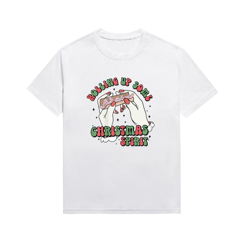 Rolling Up Some Christmas Spirit Graphic Tops Casual Female Tees Fun Candy Cane Printing Tee Custom T Shirt