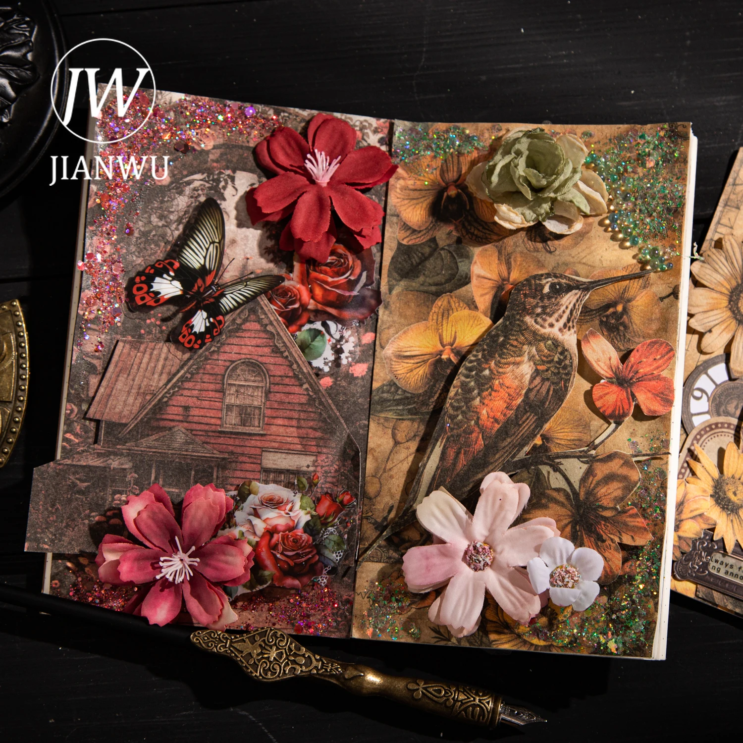 JIANWU Retro Handbook Series Vintage Flower Character Collage Scrapbooking Material Paper Creative DIY Junk Journal Stationery