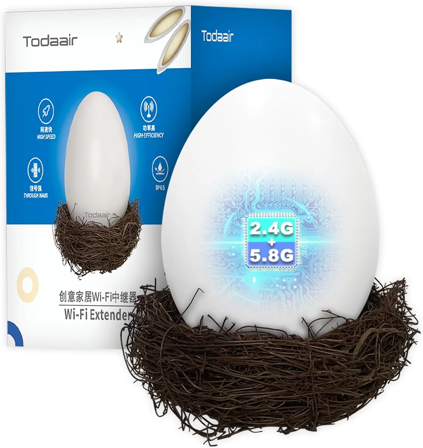 

Todaair Внутренний/наружный Wi-Fi удлинитель двухдиапазонный гигабитный | IP65 Всепогодный | 2-минимальная установка | Уникальный дизайн яиц