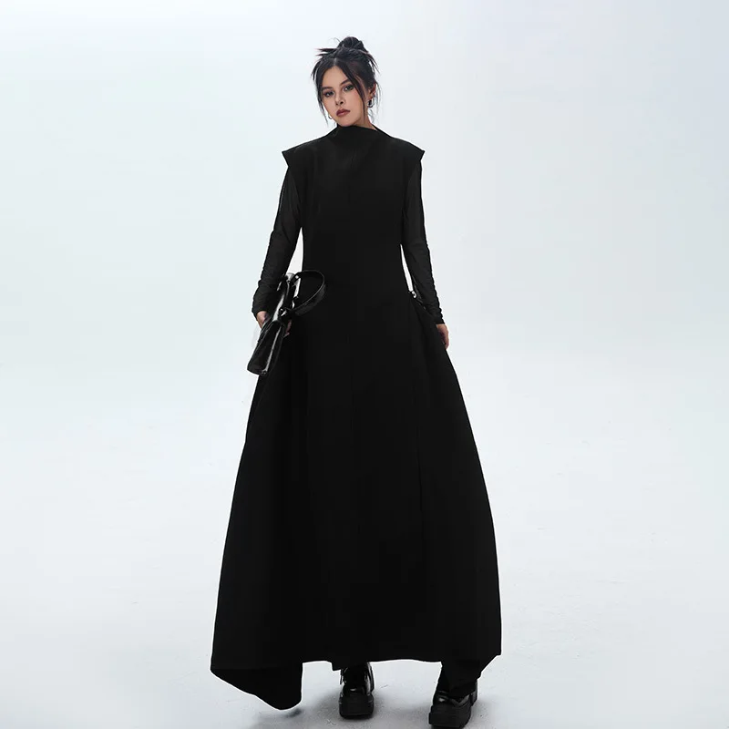 SuperAen Korean Style Fashion Simple Waist Black Dress Elegant Pullover Sleeveless Ball Gown Long Dresses