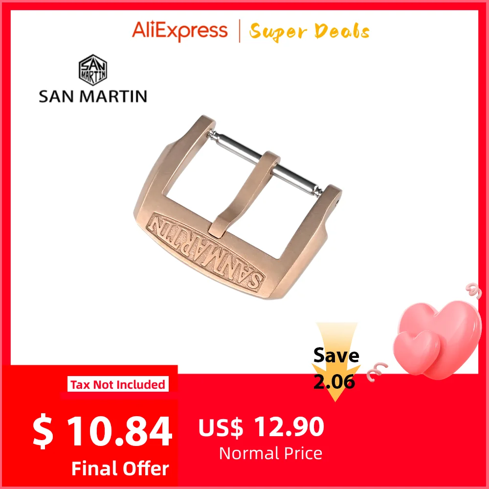 San Martin Logo Bronze Pin Buckles 18mm Watch Clasp 20mm For Strap Sterile 22mm Boucle Fibbia Orologio Brushed Durable DIY