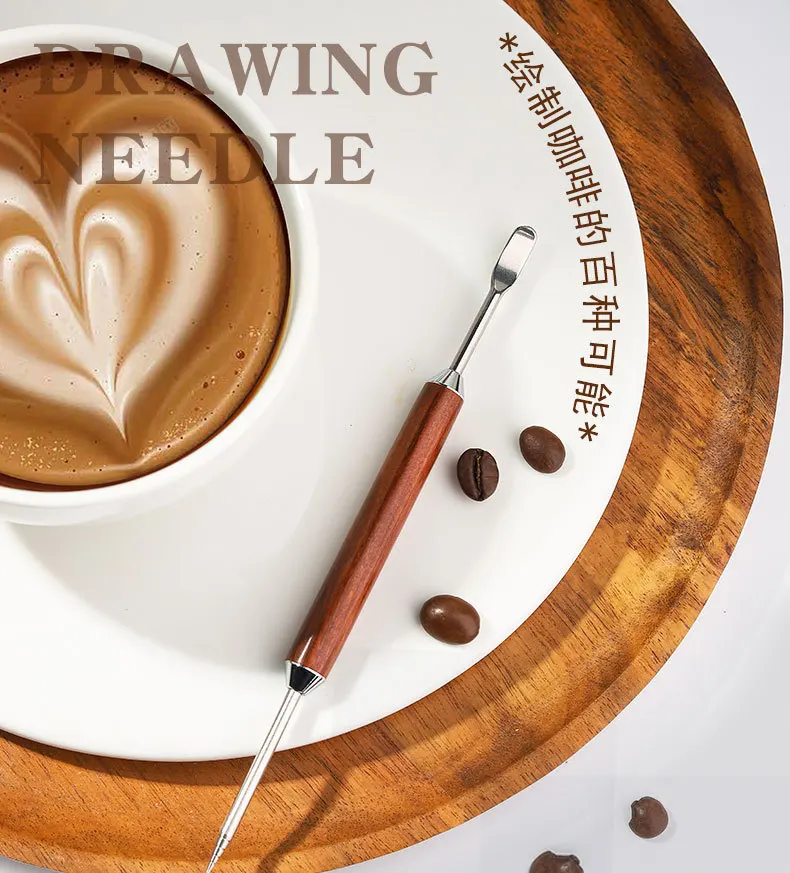 1PCS Barista Accessories Double Head Wooden Coffee Art Needle for Latte Art Pencil for Coffee Coffeeware