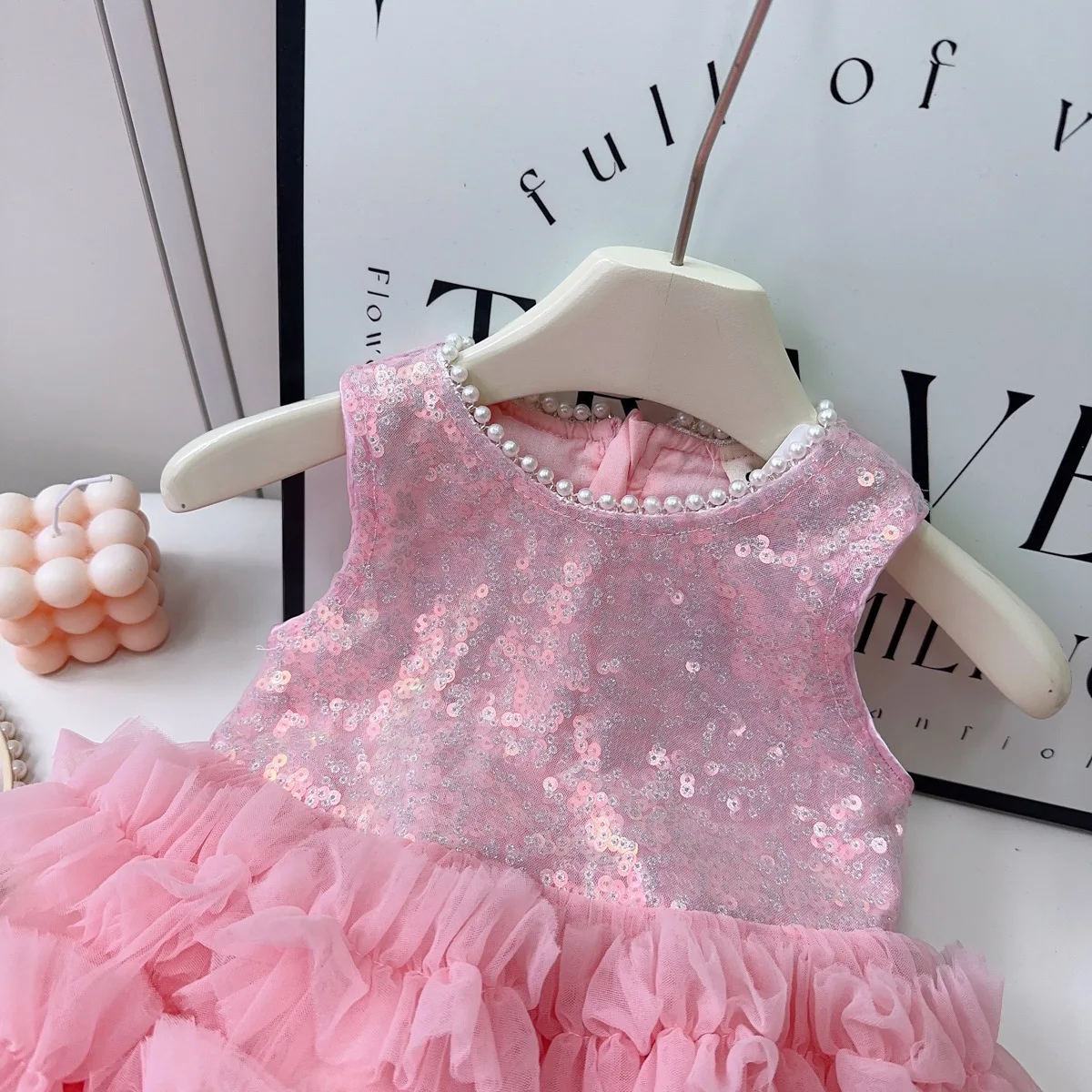 Gaun Anak Perempuan, Gaya Baru Musim Panas, Payet Bergaya, Gaun Rompi Putri Halus, Aksesori Rambut Gratis