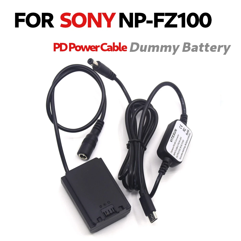 USB Type C USB-PD Converter To DC Cable + NP-FZ100 Dummy Battery For Sony Alpha 9 A9 ILCE-9 ILCE-7M3 A7RIII A7 III ILCE-7M3