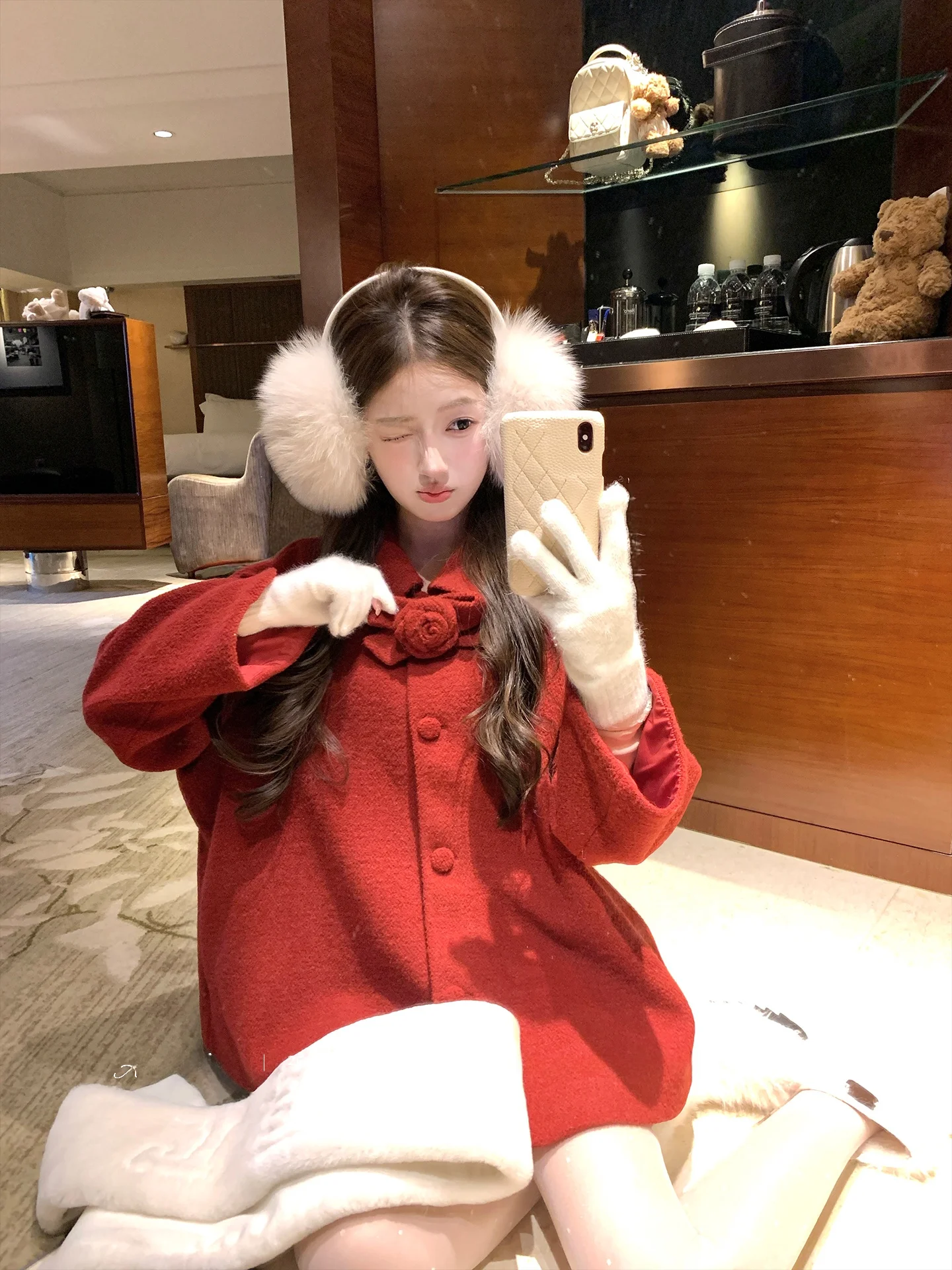 

Комплект из шерстяного пальто средней длины и юбки Acaine Red для женщин: зимний комплект из двух предметов Cisas Aosphere Feeling, премиум-класс, модный.