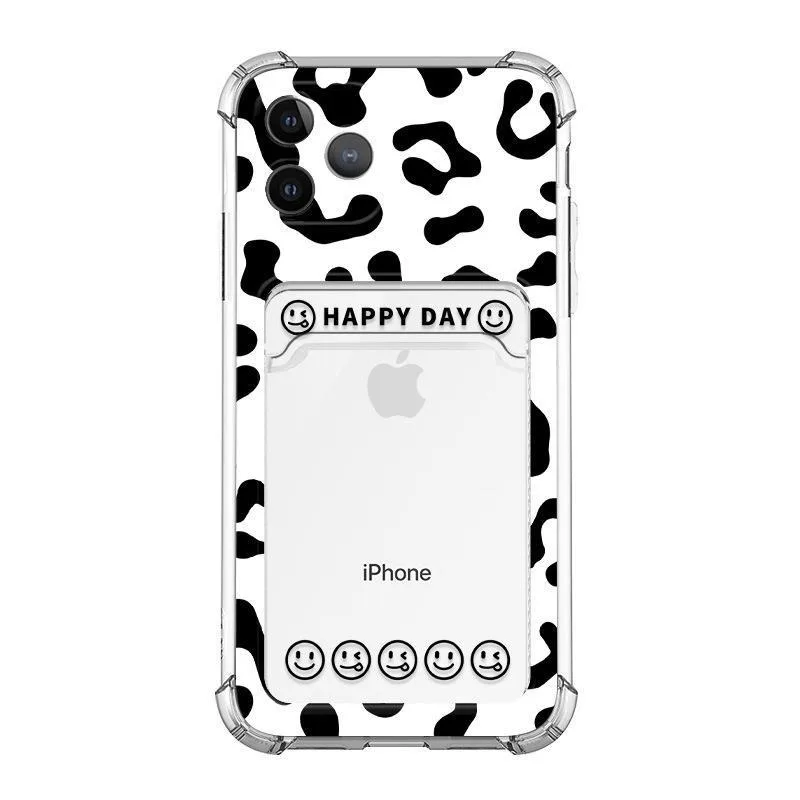 Śliczny szczęśliwy kwiatowy wzór Miękka torba na kartę Etui na telefon iPhone 16 15 14 13 12 11ProMax Mini X XS XR Plus Portfel Przezroczysta osłona