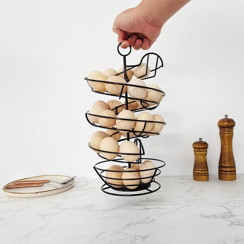 

Kitchen Gadgets Iron Spiral Egg Holder Save Space Stable Base Metal Egg Dispenser Large Capacity Egg Basket Table