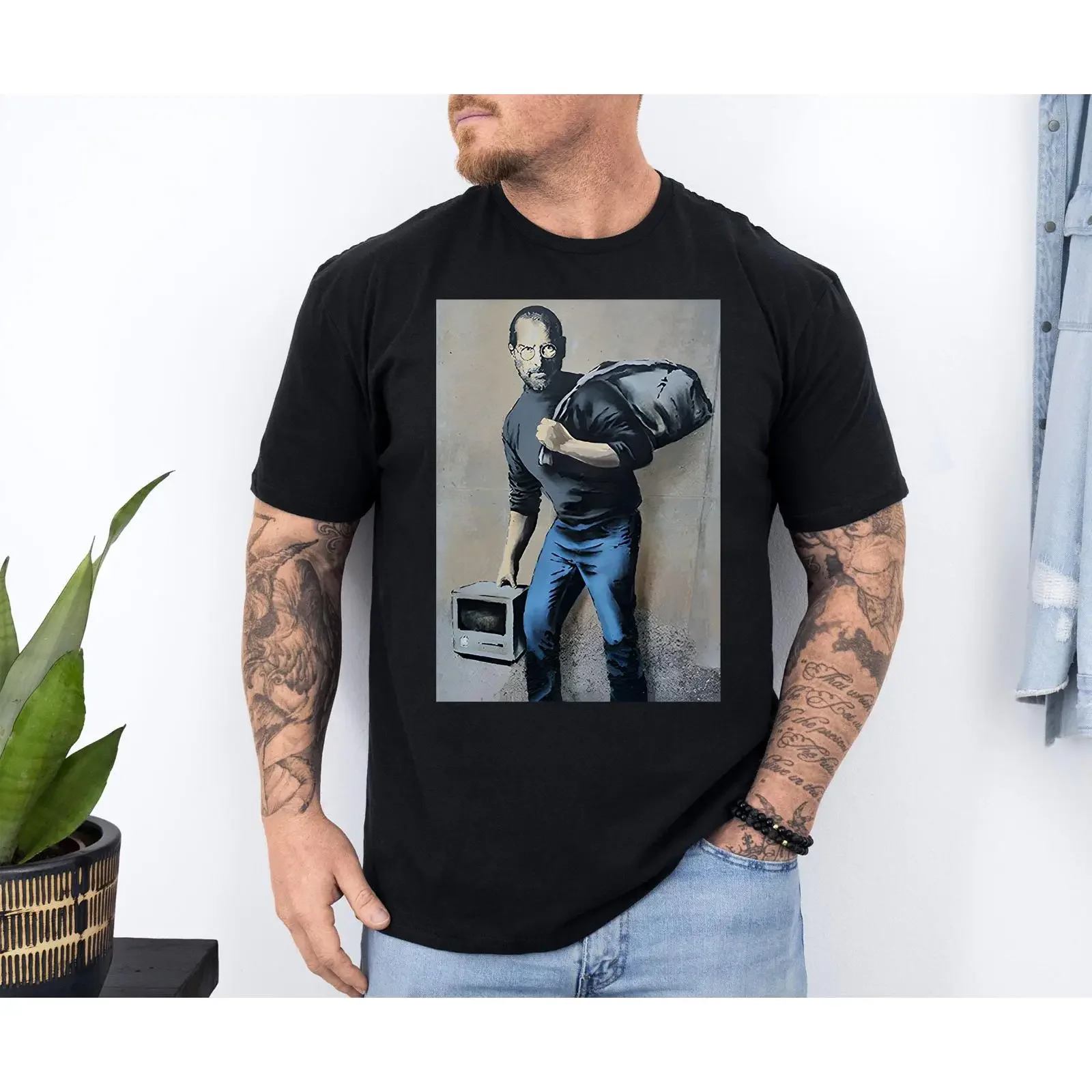 Banksy Steve Jobs Graffiti T Shirt Street Art Casual Activist Top Unique for  vintage Washed Stylish Versatile Slightly Soft