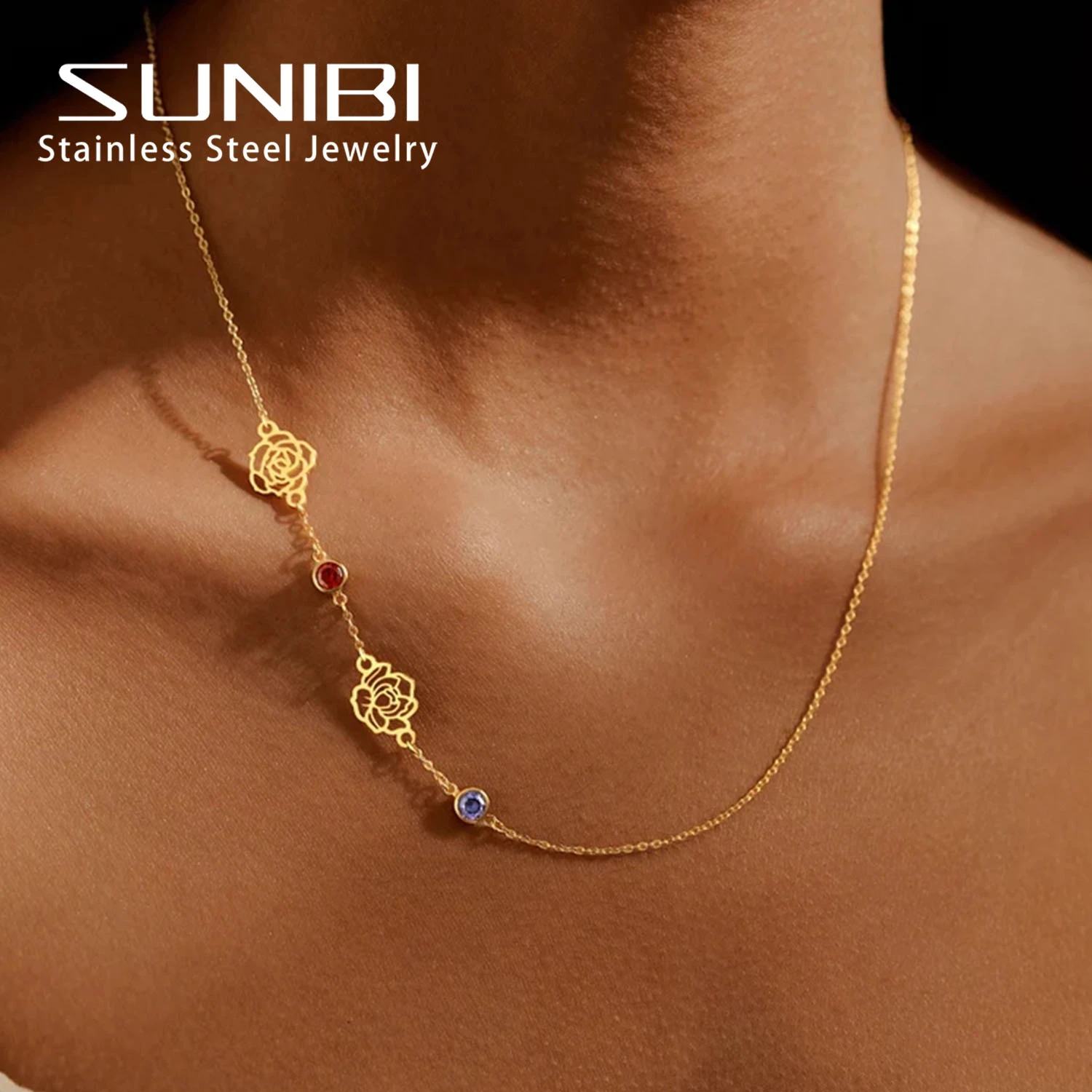 Custom Birthstone Month Flower Necklace Stainless Steel Daisy Rose Pendant Personalized Necklace for Women Jewelry DropshiPing