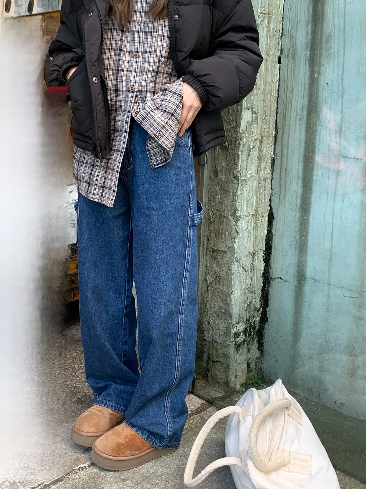 

RAINY американская ретро прямая футболка цветная рабочая одежда джинсы женские зимние свободные тонкие универсальные брюки Multi ket