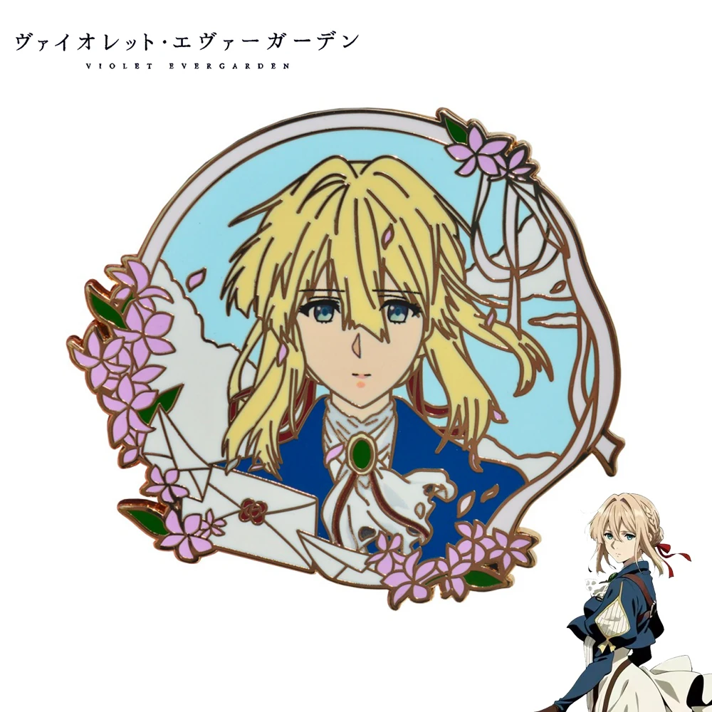 

Брошь для косплея в стиле аниме Violet Evergarden, металлический эмалированный значок, мультяшная фигурка, булавки для лацканов, костюм, украшение для рюкзака, аксессуар, реквизит