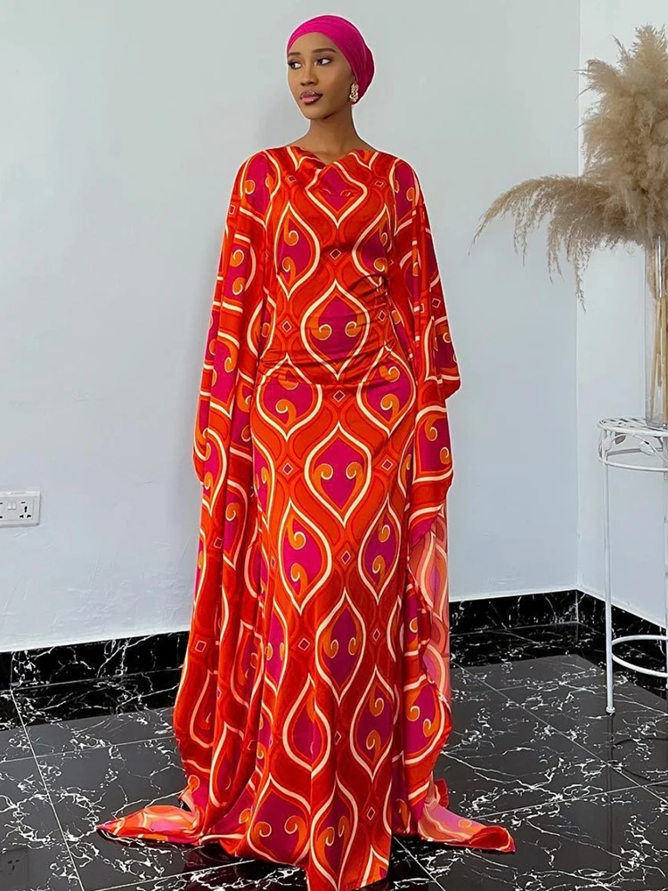 Stain Silk Printed African Clothing For Traditional Wedding Boubou Clothing Top Quality Ankara Dashiki Robe With Scarf