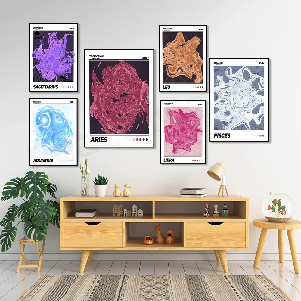 12 Zodiac Posters Capricorn Gemini Cancer Leo Libra Sagittarius Constellation Canvas Painting Art Aesthetics Pictures Home Decor