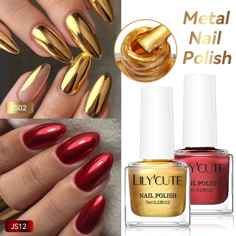 Lilycute 7ml esmalte metálico roxo ouro tira super brilhante metal glitter efeito sem necessidade de lâmpada cura verniz da arte do prego