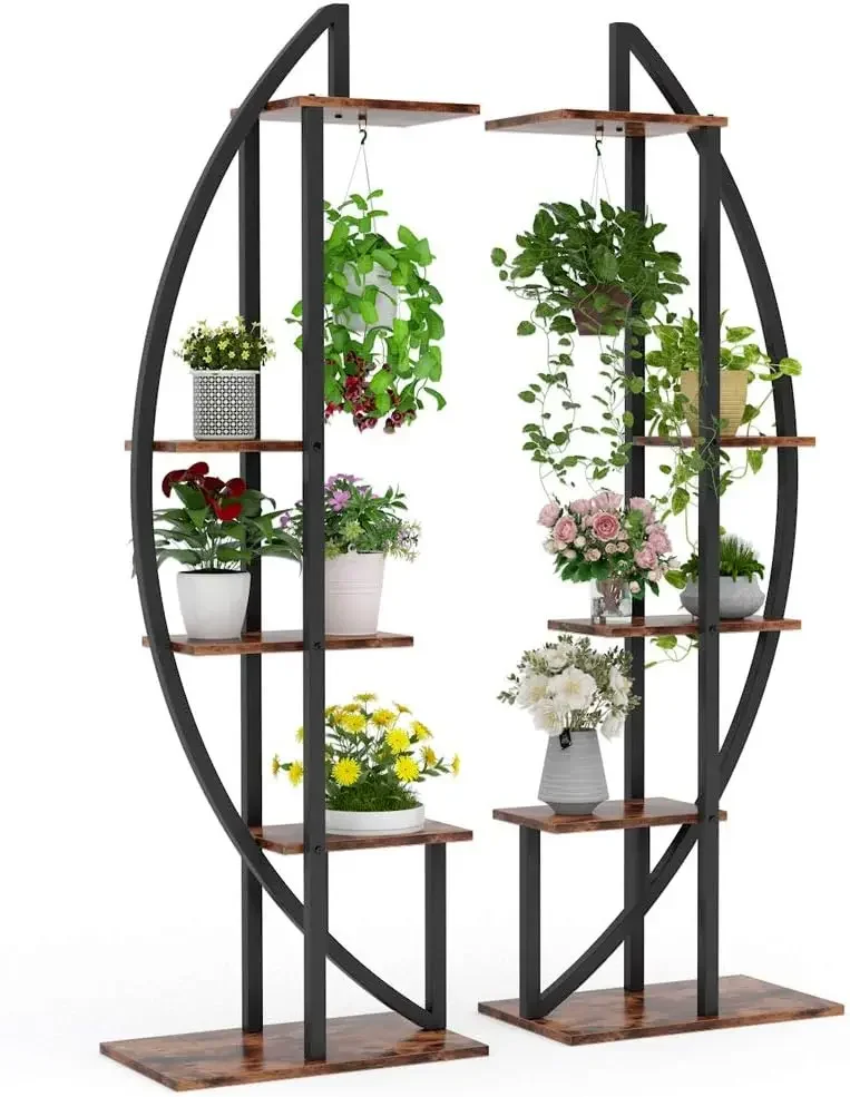 5-Tier Plant Stand Pack of 2, Multi-Purpose Curved Display Shelf Bonsai Flower Plant Stand Rack for Indoor Garden