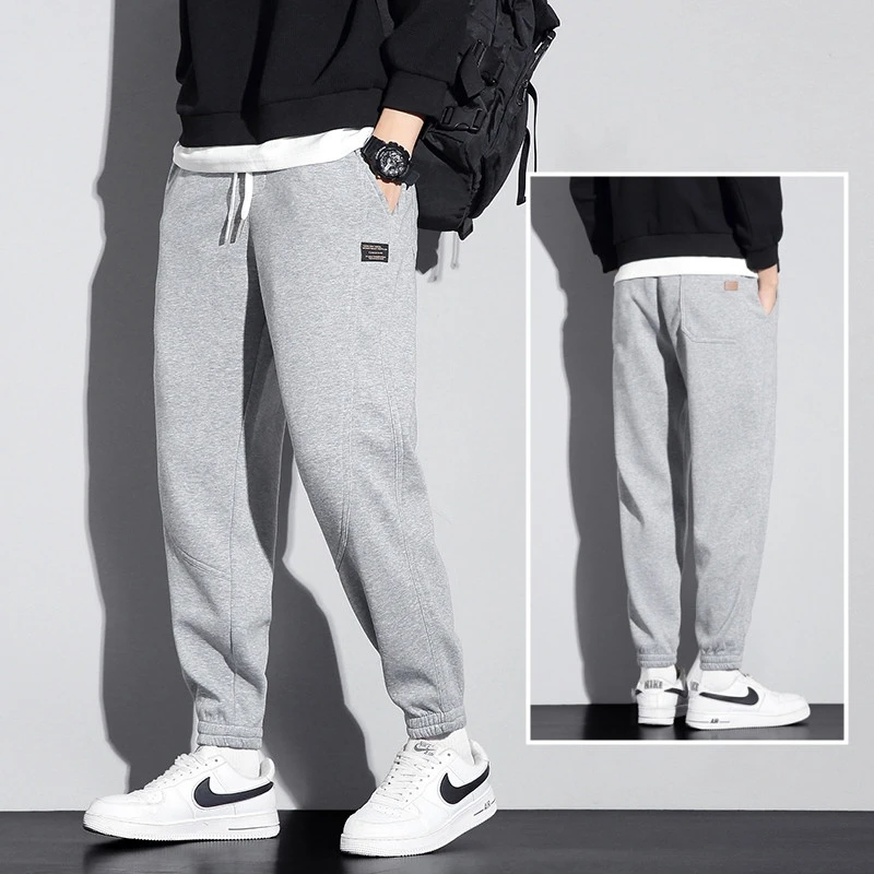 Men's Fce Lined Thiened Casual Pants Autumn Winter Trendy Loose Teenage Student Workwear Large Size Cuffed Trousers