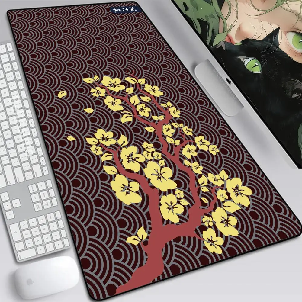 Kawaii Purple Desk Mat Black Sakura Gaming Mouse Pad Large 1200x600 Office Carpet Accessories Cherry Blossom Gamer Computer Mat