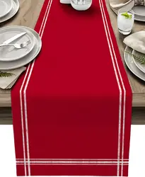 Red Stripe Linen Table Runners Dresser Scarves Decor Reusable Farmhouse Kitchen Dining Table Runner Holiday Party Decorations
