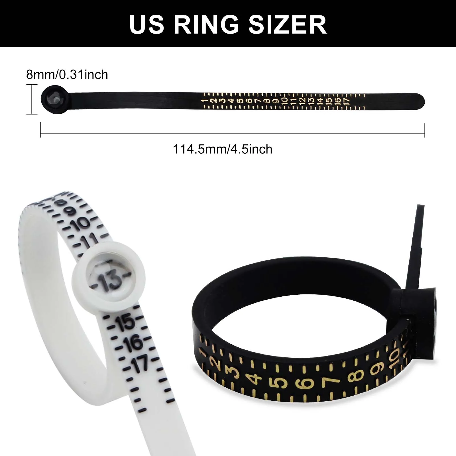 PHYHOO US UK EU Kunststoff Fingergröße Band Gauge Ring Messgürtel Verstellbare Lupe Ring Sizer für Damen Herren