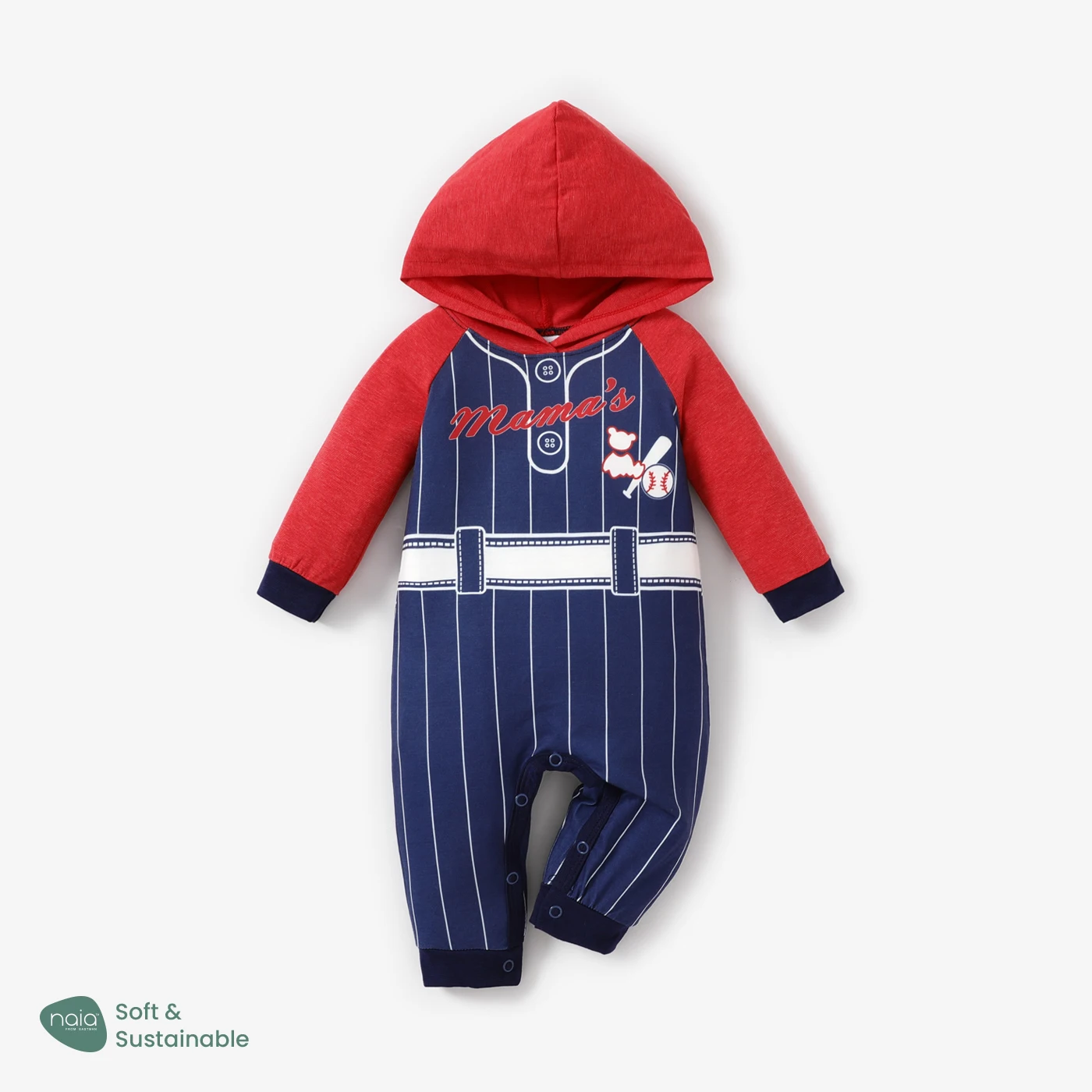 PatPat Baby Boy/Girl Naia Sporty Style Baseball Player Hooded Long Sleeve Jumpsuit