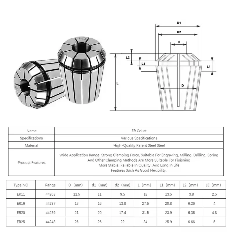 Alta precisione ER11 ER16 ER20 ER25 ER32 ER Pinza a molla Mandrino 0.003mm 0.008mm Macchina per incidere CNC Fresatura Portautensili Tornio