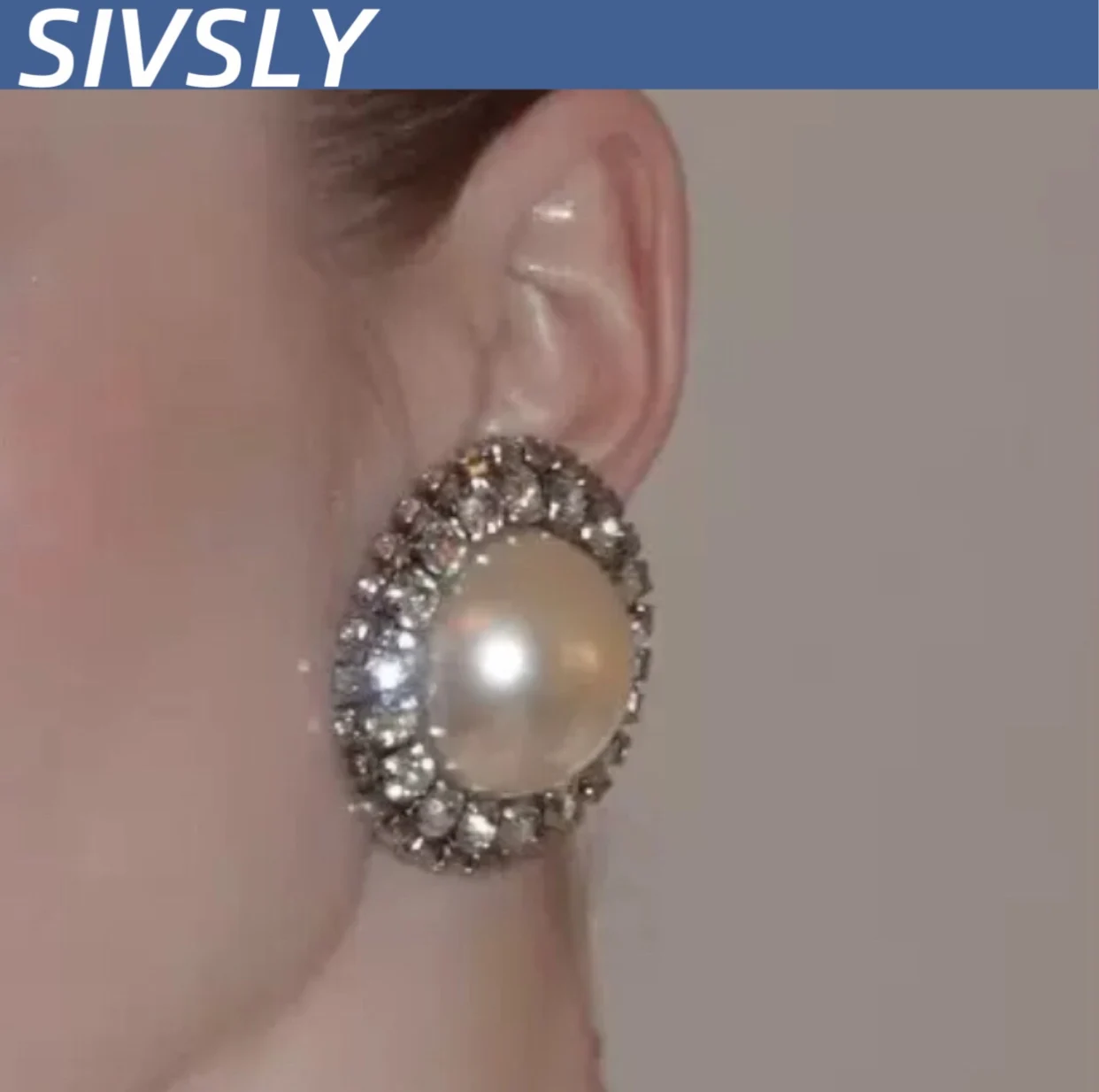 

[Elegant] French retro luxurious sparkle diamond pearl imitation turquoise earrings exquisite fashion temperament earring