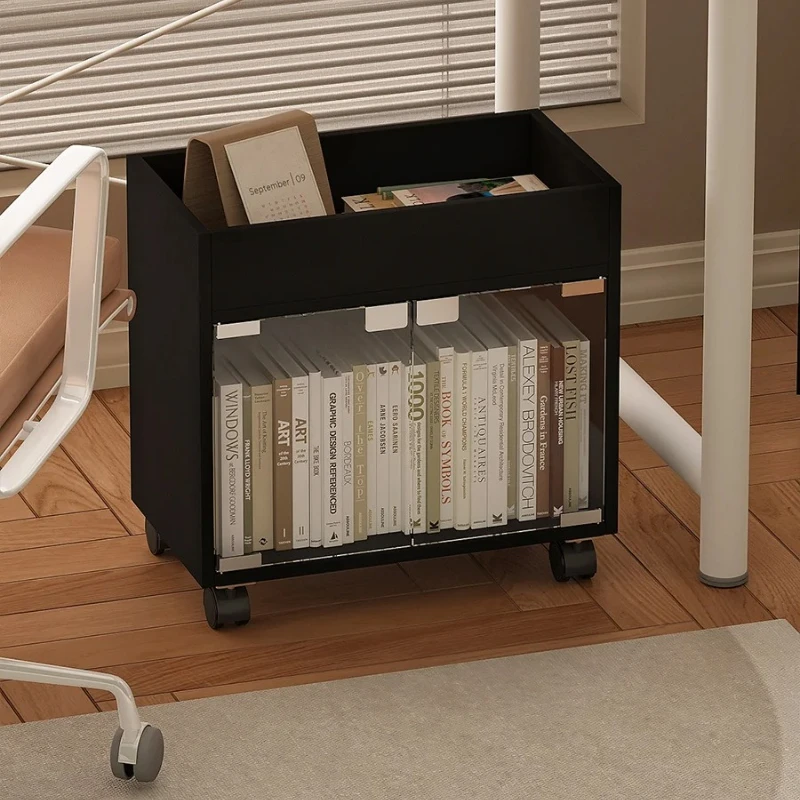 

‌ Мобильная тележка-органайзер для книг — хранилище под столом с акриловой дверью, компактная тележка на колесиках для школы/дома, сверхпрочное основание