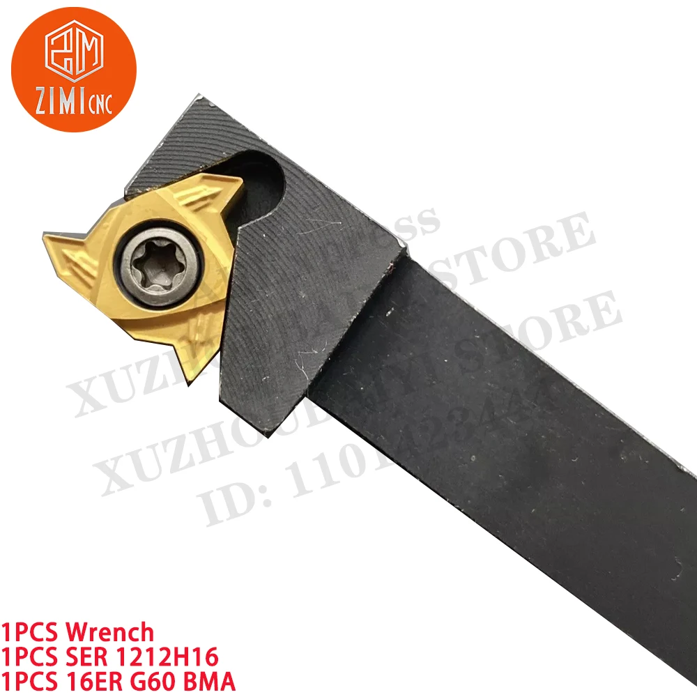 1 قطعة SER 1212 H16 حامل أداة تحويل الخيوط الخارجية CNC +1 قطعة 16ER G60P BMA إدخالات كربيد أداة CNC مخرطة معدنية أدوات القطع