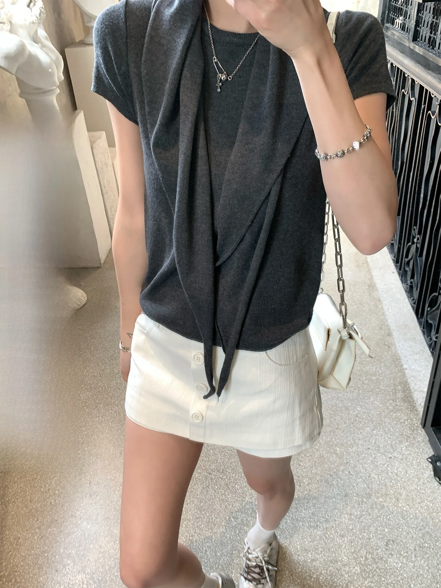 

Комплект женских шерстяных футболок GV Big Brother в университетском стиле с круглым вырезом и коротким рукавом, повседневный, модный, весна-лето, новинка