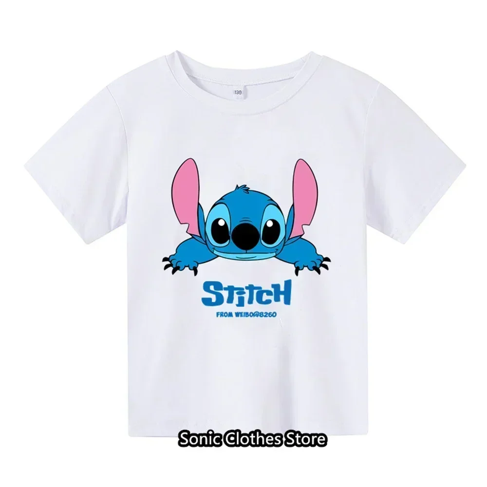 2024 Summer T-shirt 3-14 Year Old Children's Top Lilo&Stitch Kawaii Anime Pattern Children's T-shirt Fashion Casual Style