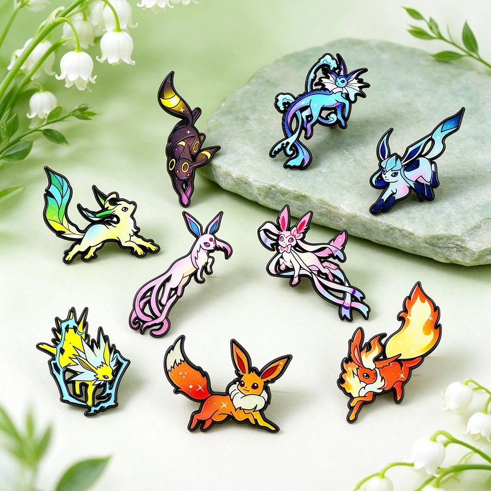 9-teiliges Eeveelutions Emaille-Pin-Set, Cartoon-Fantasy-Monster-Kreatur-Broschen, Metall-Pins für Rucksack, Tier-Sammelstück, Geschenk – Detail 4