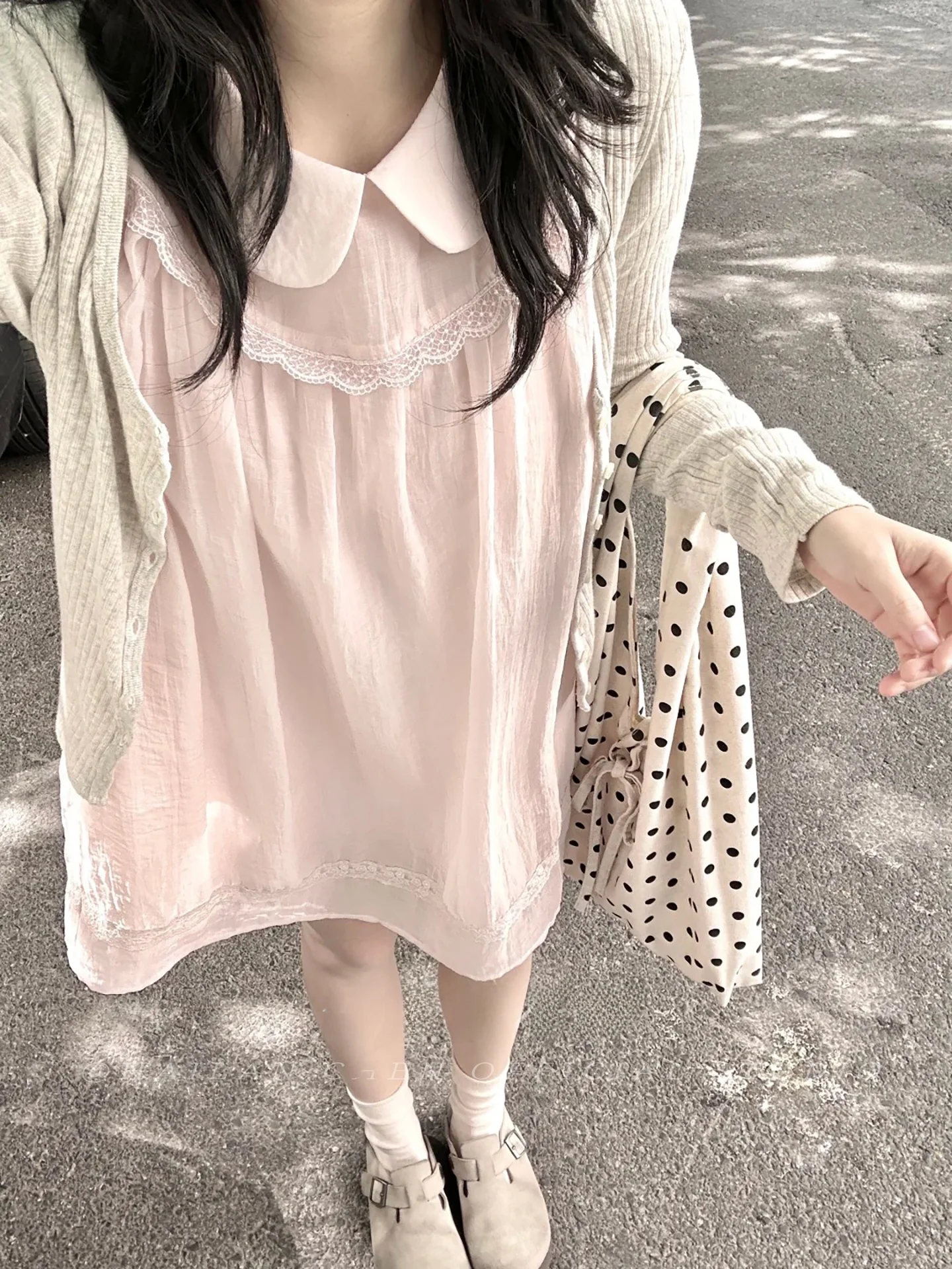 

Sweet Princess Style Dress Women's Design Lace Trim Girl's Feel Loose Beautiful Short Skirt Casual Long Sleeve A-Line ...