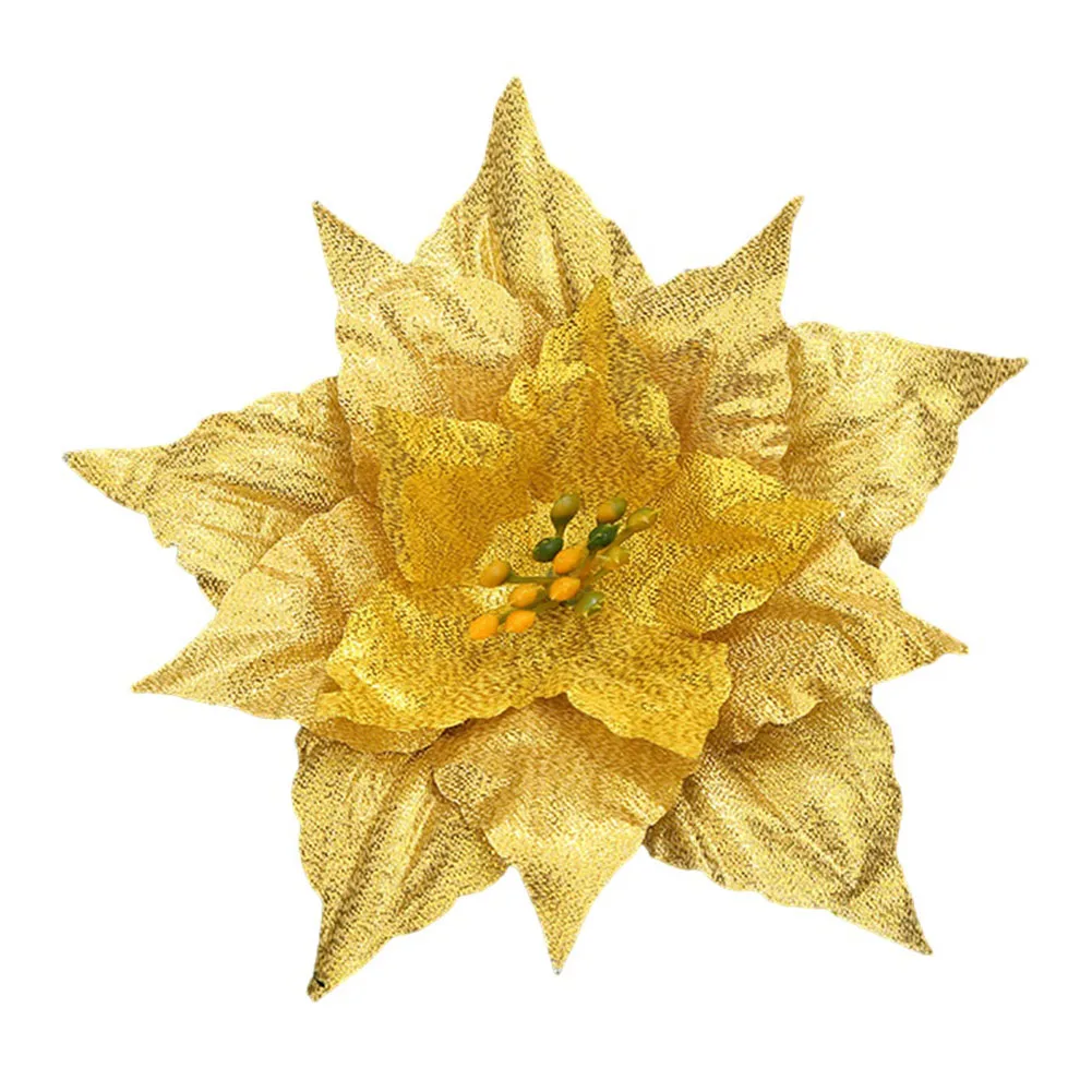 Brightness Christmas Glitter Poinsettia Hanging Flowers Tree Decoration Red Cloth Rose Red And Other Festive Arrangements - Image 2