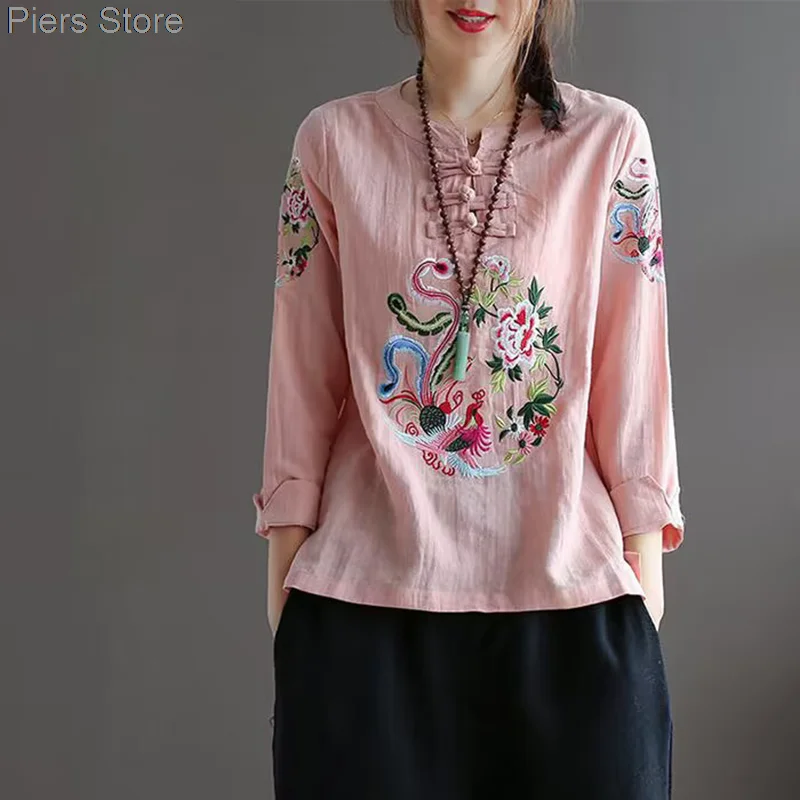 Jesień kobiety nadruk retro eleganckie koszule Qipao tradycyjny chiński styl Cheongsam topy moda Vintage luźna bluzka szaty płaszcz