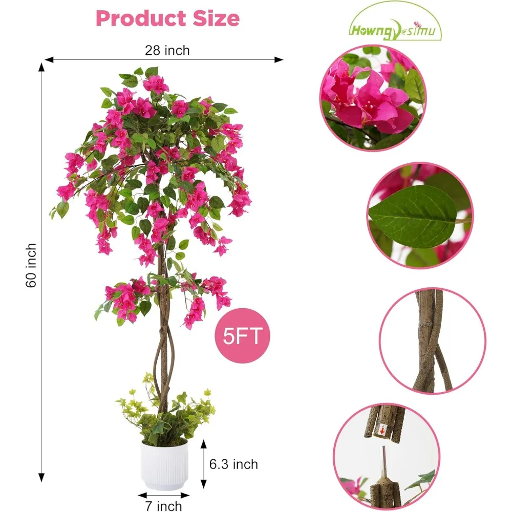 شجرة بوجينفيليا الاصطناعية، شجرة زهور من الحرير الصناعي نبات بوغينفيل مع زهور في وعاء بلاستيكي لحديقة المكتب المنزلي #3