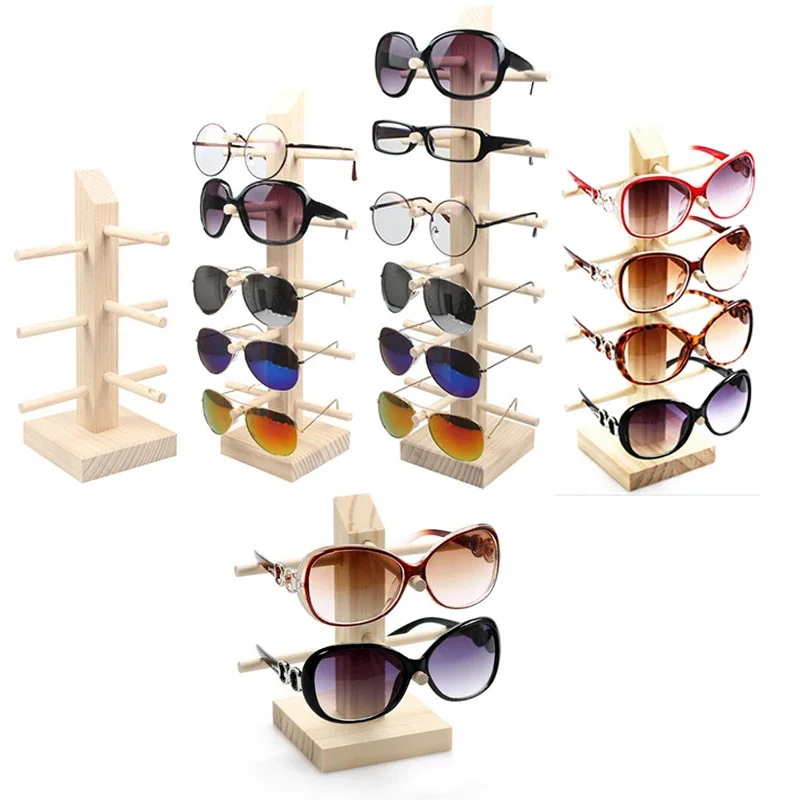 2~6 Layers Wood Sunglass Display Rack Shelf Glalsses Storage Eyeglasses Show Stand Jewelry Holder Multi Pairs Glasses Showcases