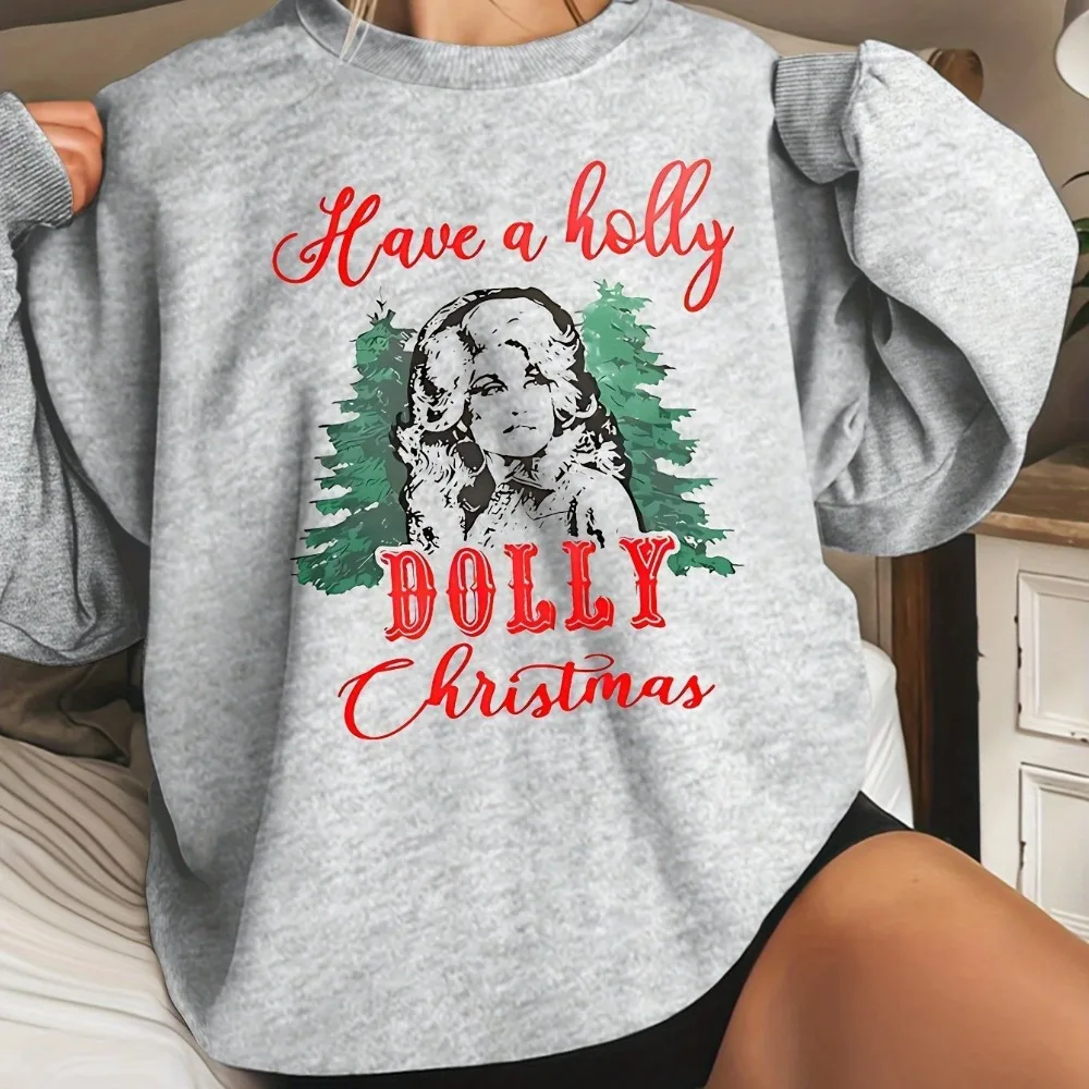 Women's Casual Long Sleeve O-Neck Print Holiday Christmas Pattern Streetwear Pullover Sweatshirt Hoodies