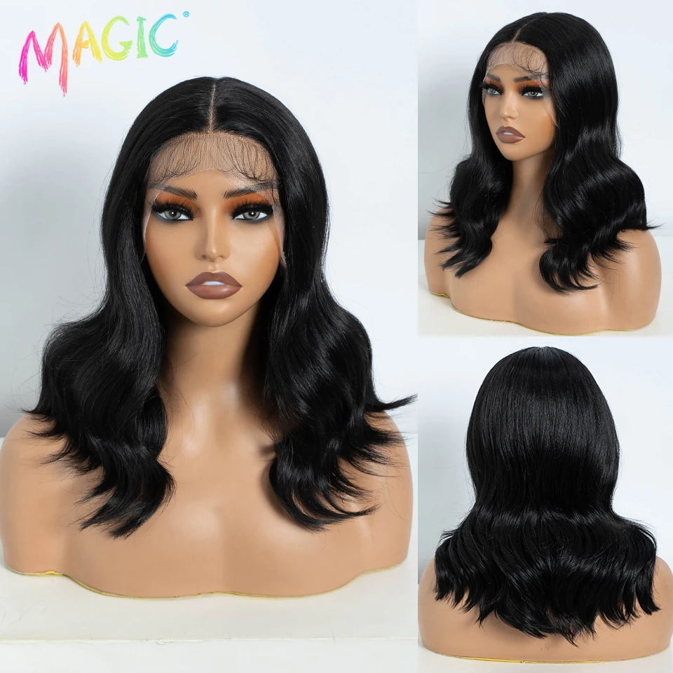 

Magic Synthetic Lace Front Wigs Layered Cut Lace Straight Wigs Natural Hairline 14 Inch Wigs For Women Ombre Cosplay Wigs