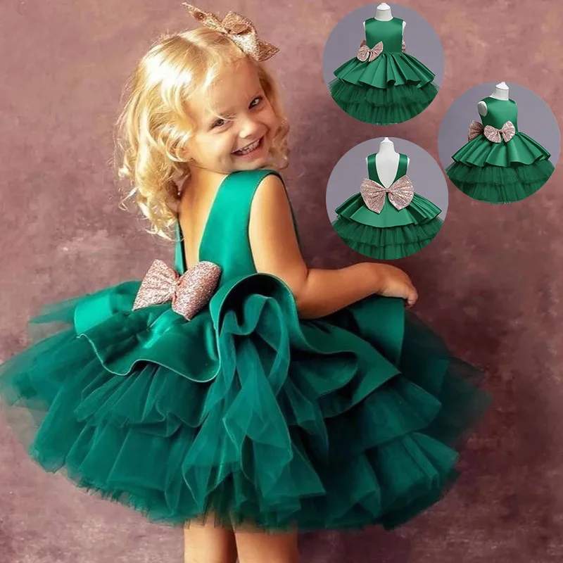 Kids Dress for Girls Christmas New Year Princess Party Prom Dresses Children Wedding Evening Bowknot Gown 1-5 Years Vestidos